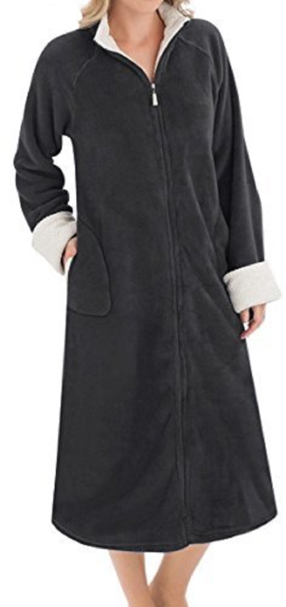 Ezi Women's Zip Front Plush Fleece Velour House Lounge Robe