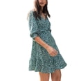 thumbnail image 5 of RAE Women's Leopard Print Ruffle Trim Tiered Mini Dress (Green, 14), 5 of 12