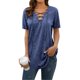 thumbnail image 4 of Camiseta de mujer con cuello en V y cordones, blusa suelta causal de manga corta, azul, L Advancent AP001631-13, 4 of 7