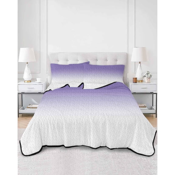 Quilts Twin Size, Purple White Ombre Soft Comforter Bedding Set for Bed, Purple Gradient Color Modern Abstract Art Lightweight Quilted Bedspread with Pillow Cover(2 Pieces) for All Season, 68x86 Inch