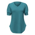 thumbnail image 4 of Xijirk Women's V-Neck Short Sleeve Blouse Puffed Sleeve T-Shirt with Button Casual Top for Everyday Wear,M, 4 of 7