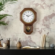 Wall Clock,Imitation Wood Plastic Regulator Clock with Pendulum, Brown