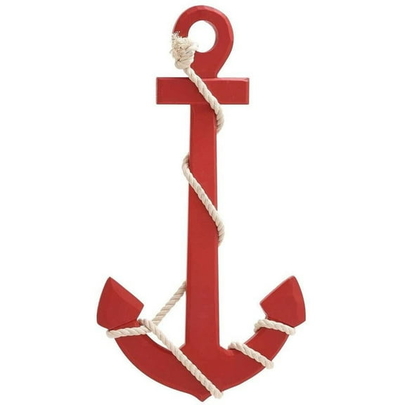 Nagina International Red Wood White Rope Ship Anchor Wall Art Nautical Sailor Ocean Sea Beach Decor