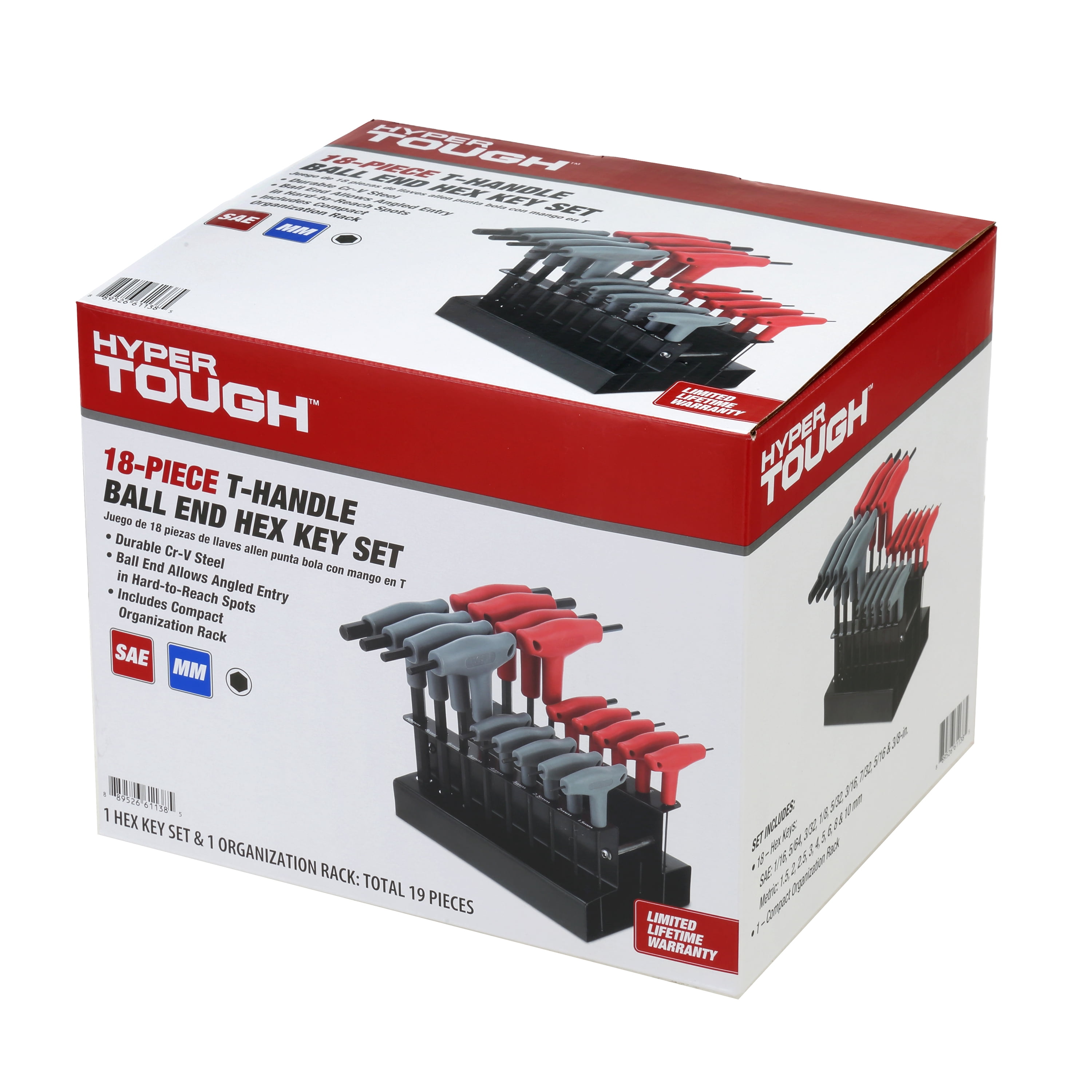 Hyper Tough 18PC T-Handle Ball End Hex Key Set
