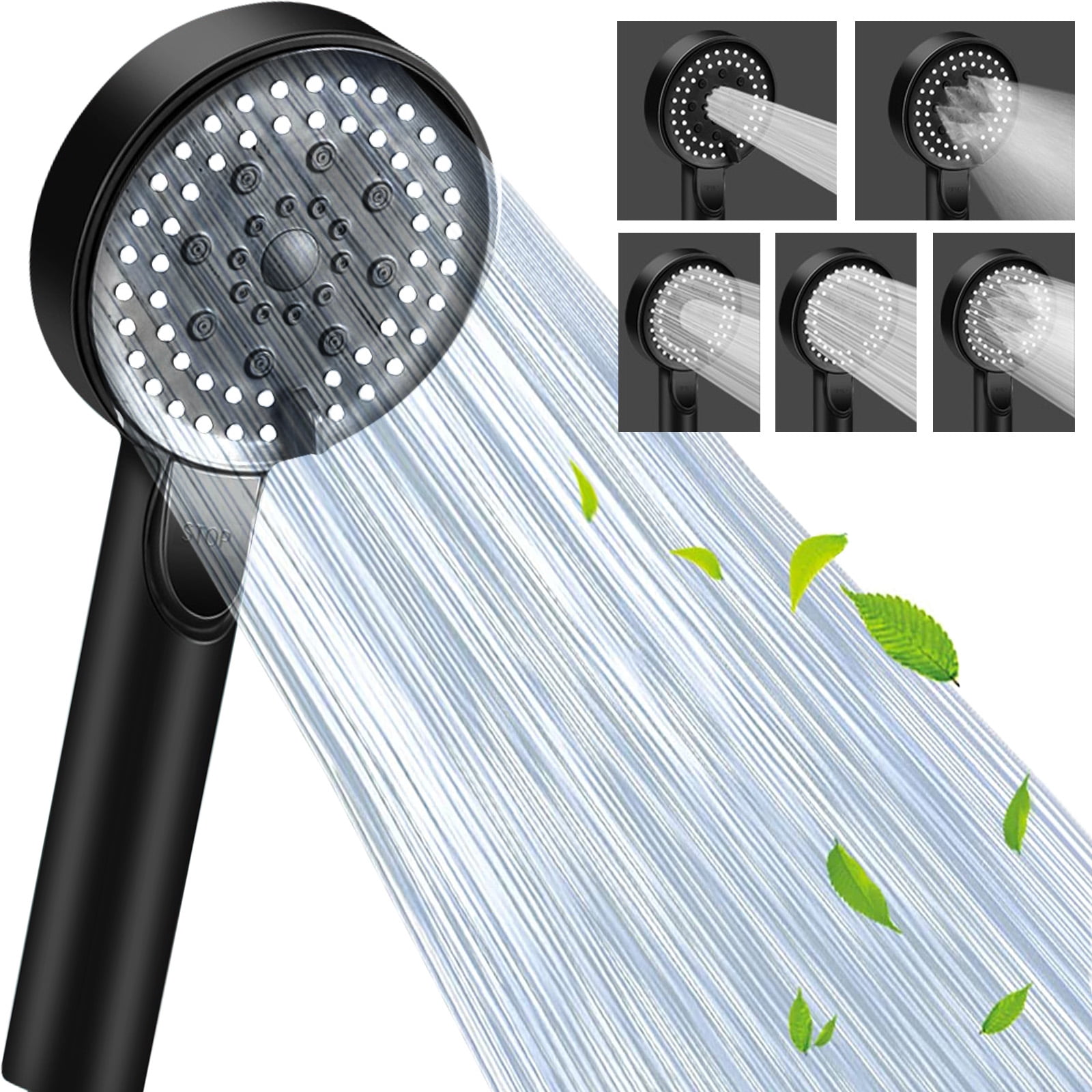Adjustable High Pressure Handheld Shower Head 5-Setting Matte Black Shower Hose