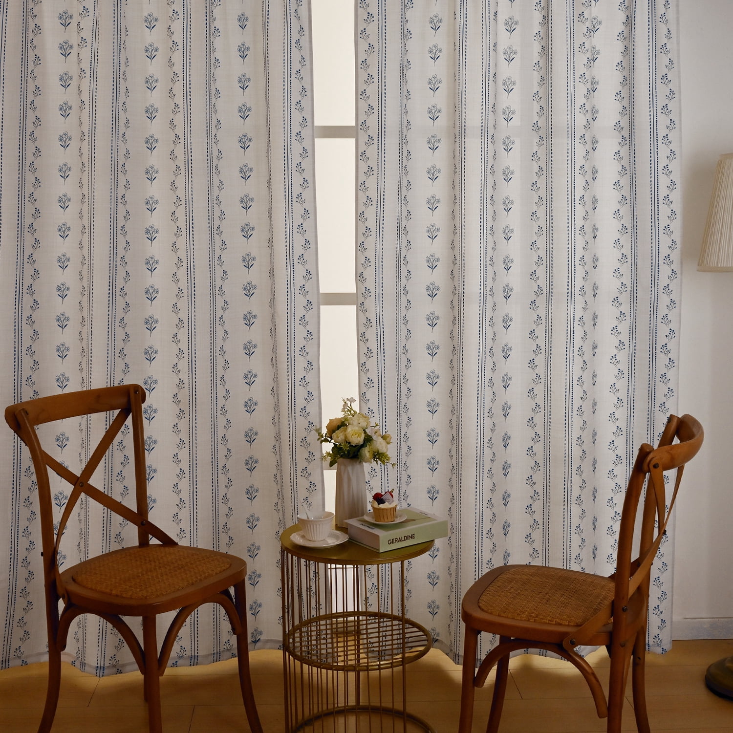 Invoibler Floral Print Curtain Panels, Light Filtering Window Drapes for Bedroom and Living Room, Blue, 52" W x 63" L, Set of 2