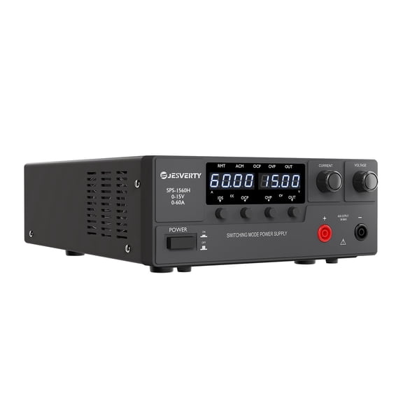 Jesverty DC Power Supply Variable, 0-15V 0-60A 900W Switching DC Regulated Bench Power Supply with Encoder Knob, Output On/Off Switch, 4-Digit LED Display, OVP & OCP, Aux Output Terminal - SPS-1560H