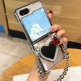 thumbnail image 2 of Sparkle Magnetic Case for Samsung Galaxy Z Flip 5 2023 with Chain, Women Girls Cute Bling Glitter Phone Case Love Electroplated Mirror 3D Handmade with Bracelet Keychain, 2 of 6