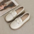 thumbnail image 3 of 2022 Verano Mujer Bowtie Hollow Out Blanco Negro Pisos Zapatos Casuales Mocasines De Cuero De Vaca Genuino Zapatos Sin Cordones Perezosos, 3 of 5