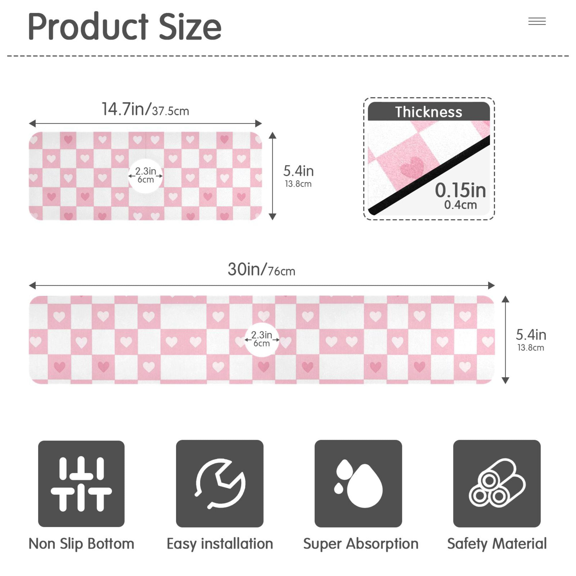 Yayeee Faucet Mat for Kitchen Sink 14.7" Diatomite Long Splash Guard Pad, Pink Checkered Heart, 2 Pack