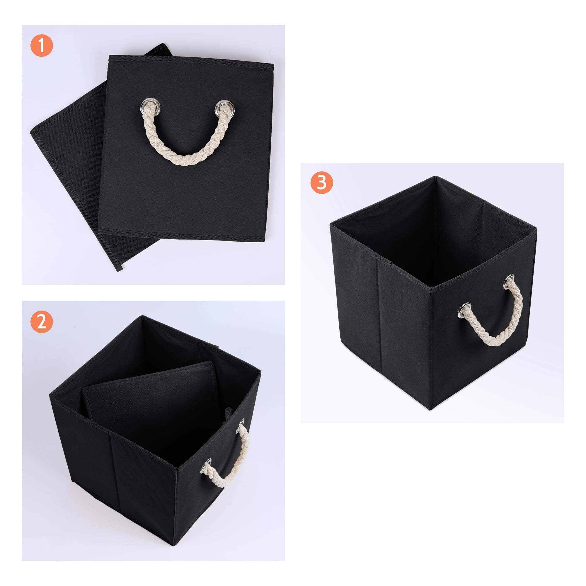 Unique Bargains Fabric Storage Bin with Handles Black 11*11*11in