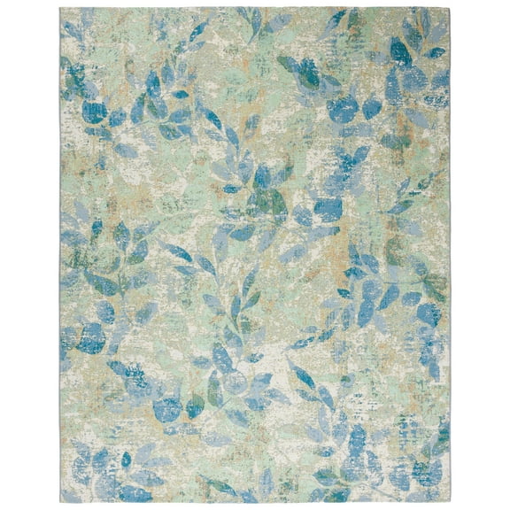 SAFAVIEH Barbados Gresham Botanical Indoor/Outdoor Area Rug, Blue/Ivory, 9'10" x 12'5"