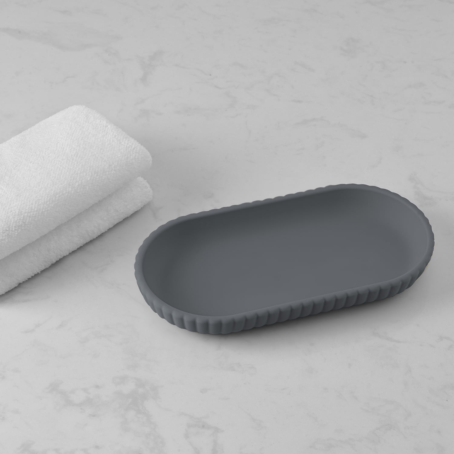 Mainstays Rubberized Plastic Ribbed Accessory Tray, Grey