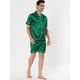 thumbnail image 2 of Ropa de dormir para hombres Top y pantalones de manga corta Ropa de dormir de verano Conjuntos de pijama de satén Verde S, 2 of 4
