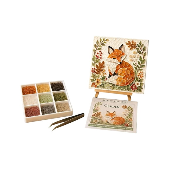 Sea Glass Art Kit with Fox Mosaic Design and Tweezers, 9-Color Set for Adults, Diy Craft Kit