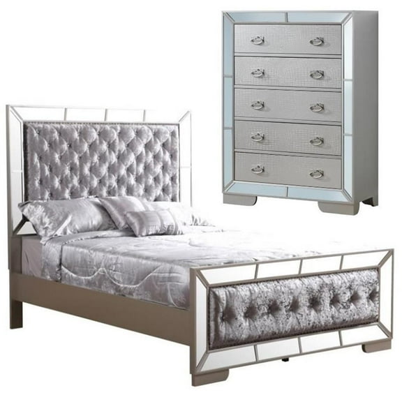 Home Square 2-Piece Set with King Panel Bed and 5-Drawer Chest in Champagne