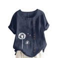 thumbnail image 6 of ZZwxWA Linen Shirts for Women Casual Loose Fit Summer Tunic Tops Floral Printed Crew Neck Buttons Short Sleeve Basic Blouses, 6 of 6