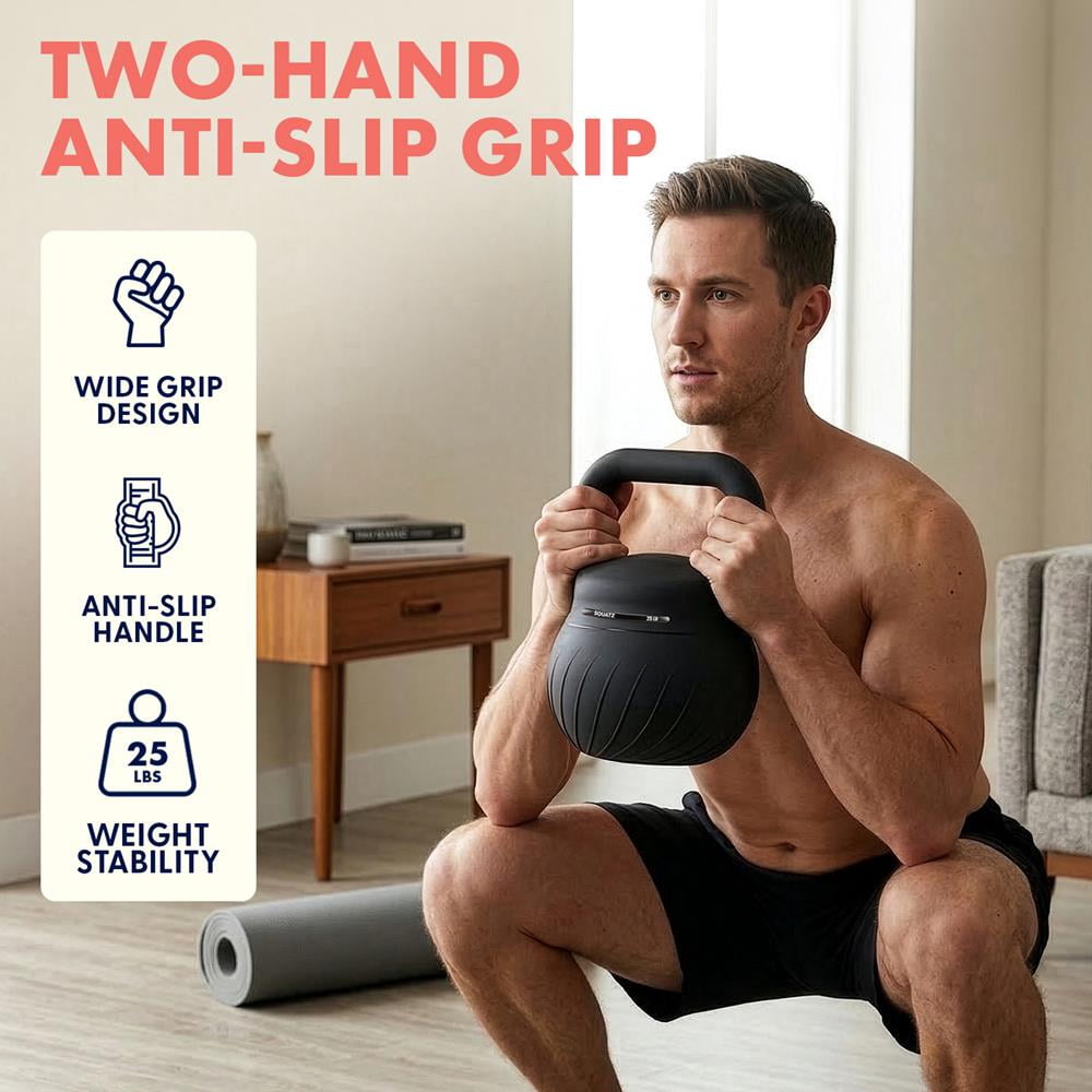 Squatz 25 lb Soft Kettlebell – Training Kettlebell with Shock-Absorbing Base, Extra-Wide Non-Slip Handle, Floor-Safe Design for Strength & Full Body Workouts