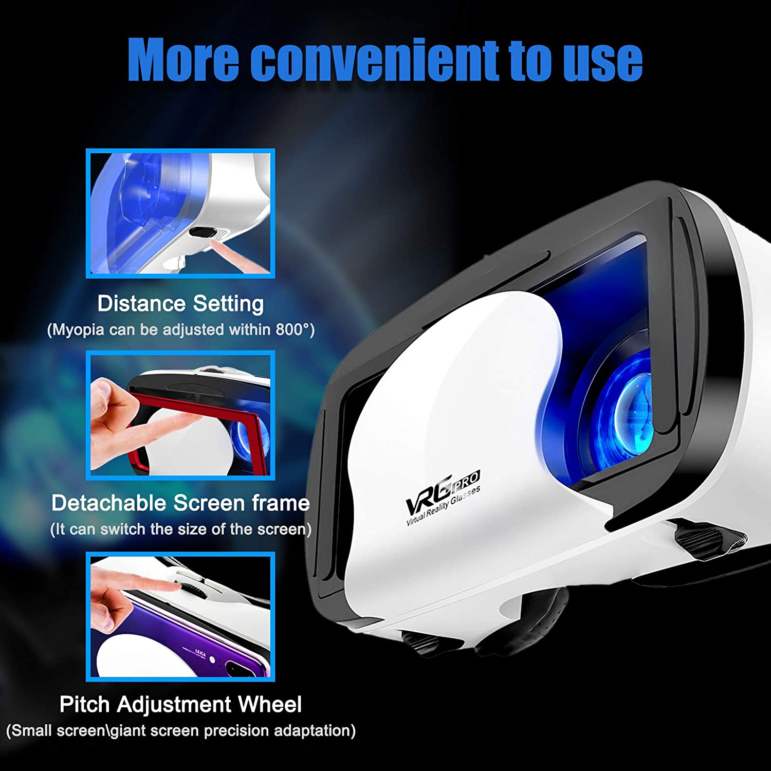 VR Headset with Controller Adjustable 3D VR Glasses Virtual Reality Headset HD Blu-ray Eye Protection Support 5~7 Inch for Phone/Android - image 3 of 9