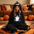 thumbnail image 5 of Matching Halloween Pumpkin Onesie Costume for Adults, Flannel Hooded Pumpkin Pajamas with Ghost Print, Halloween Pajamas for Women and Men, Ultra Soft Oversized Jumpsuit Loungewear for Trick or Treat, 5 of 8