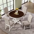 thumbnail image 4 of Noble HouseFunctional Furniture Retro Style Dining Table Set with Extendable Table and 4 Upholstered Chairs(Off White+Walnut), 4 of 9