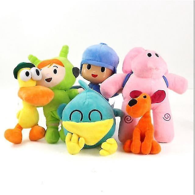Peluche Pocoyó, 6 unidades: Pocoyó de 16 a 30 cm, Elly de 26 cm, Loula de 28 cm, pato de 22 cm, pája