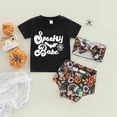 thumbnail image 4 of Gupgi Baby Girls Halloween Clothing Set Short Sleeve Letters Print T-shirt + Pumpkin Shorts, 4 of 8