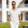 thumbnail image 4 of HAOMEILI Men's Casual Button Down Shirts Short Sleeve Linen Shirts Summer Beach Dress Shirt, 4 of 7