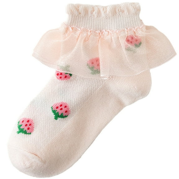 fatyb Girls Cotton Lace Socks Thin Ruffle Dance Socks Cute Print Lightweight Ankle Dress Socks for 1-13T