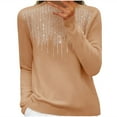 thumbnail image 1 of WRKEKC Chandails pour Femmes Couleur Unie avec Strass Manches Longues Col Rond Tricot Automne Hiver Tenues Tendance, 1 of 6