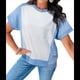 thumbnail image 1 of Camisetas de Corta con Cuello Redondo y Bloques de Color para Mujer, Conjuntos Casuales de Verano de Gran Tamaño Azul L, 1 of 10