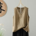 thumbnail image 2 of WREESH Women's Cotton Linen Tank Top V Neck Sleeveless Casual Summer Blouse Basic Shirt with Slit Hem, 2 of 7