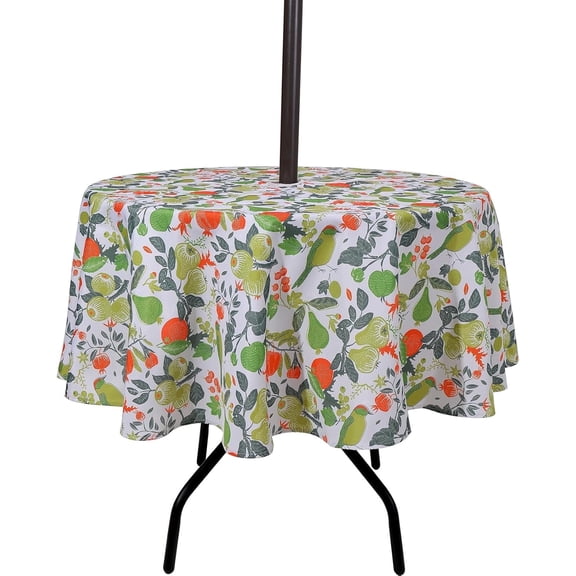 SUQ I OME Outdoor Patio Tablecloth with Umbrella Hole, and Zipper, Garden Tablecloth for Host Backyard Parties, BBQs,Family Gatherings (Bird Plants,60'' Round with Zipper)