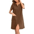 thumbnail image 5 of DeHolifer Women Zipper Robe Solid Color Short Sleeve Duster Housecoat Short Bathrobes Zip Front Nightgown with Pockets Brown XL, 5 of 8