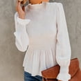 thumbnail image 2 of Women Solid Long Sleeve Turtle Neck Ruched T-Shirt Flare Sleeve Blouse Tops, 2 of 9