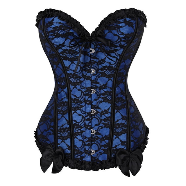 Top de corsé de encaje para mujer, tallas grandes, corsés y bustiers, lencería floral - Azul