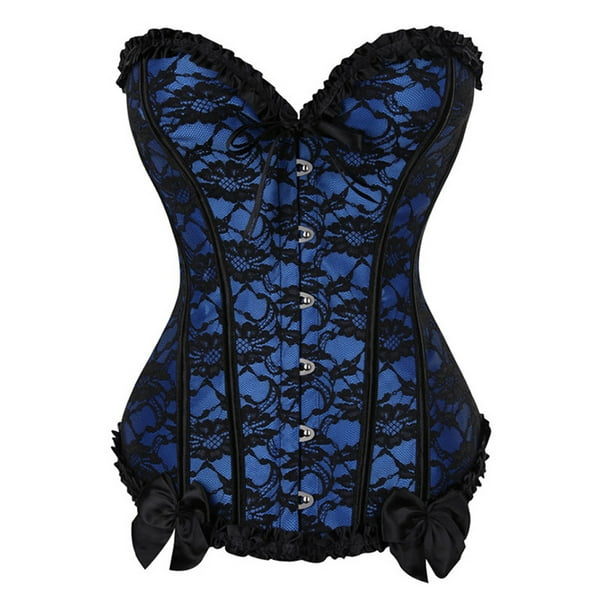 Top de corsé de encaje para mujer, tallas grandes, corsés y bustiers, lencería floral - Azul