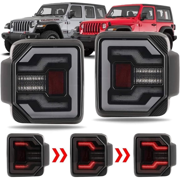 1 Pair LED Tail Lights Compatible with 2018-2026 Jeep Wrangler JL,Sequential Turn Signal Rear Lights Compatible with 2021-2026 Jeep Wrangler 4XE Plugin,Black Matte & Smoked Lens