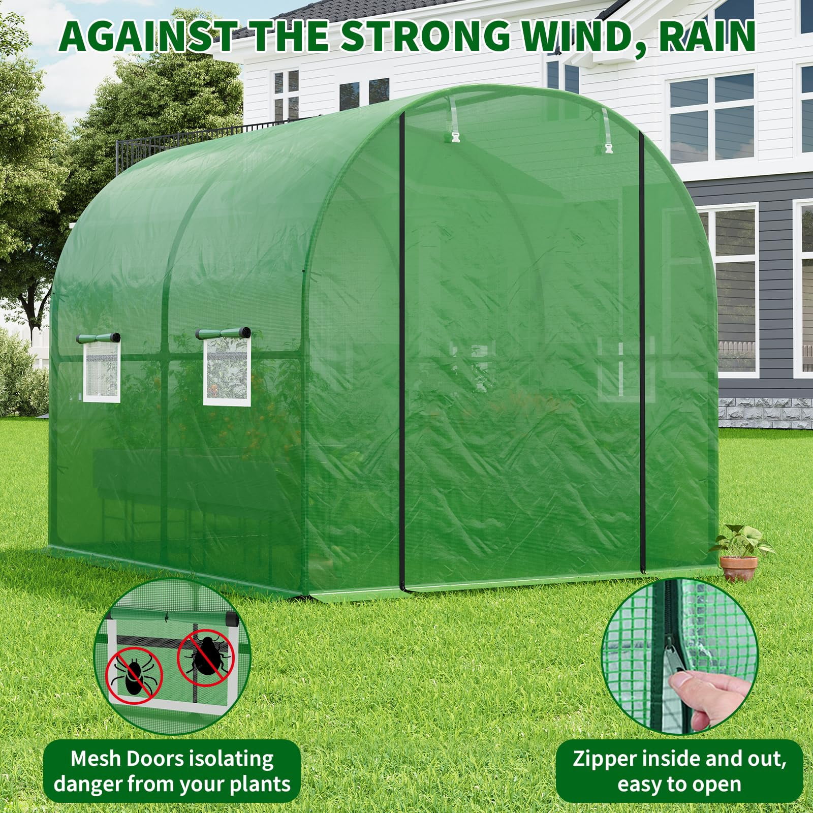 8.2x6.6x6.6 ft Premium Greenhouse for Outdoors,Upgraded Portable Walk-in Heavy Duty Frame Large Garden Plant Hot Outside Hoop House,Green