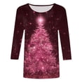 thumbnail image 4 of Dmsael Womens Christmas Shirt Womens Christmas T Shirts 3/4 Sleeve Round Neck Xmas Tree Graphic Printed Tops Festival Party Blouses Wine,S, 4 of 4