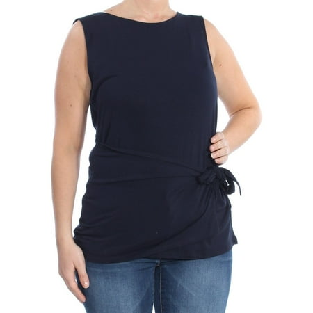 TOMMY HILFIGER Womens Navy Sarong Tie Sleeveless Jewel Neck Top Size: L