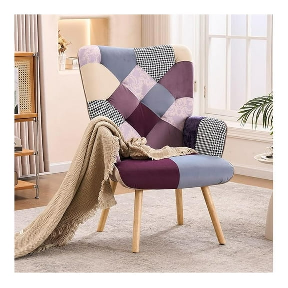 Living Room Accent Chair Modern High Back Arm Chair, Houndstooth Pattern Bohemian Style Chairs for Bedroom Waiting Room ( Plaid)