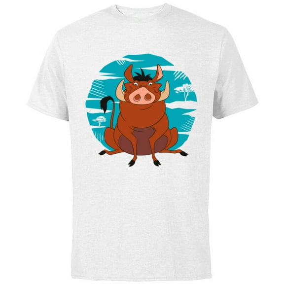 Disney The Lion King Happy Pumbaa - Short Sleeve Cotton T-Shirt for Adults -Customized-White