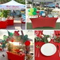thumbnail image 3 of 3 Pcs 6 Ft Red Stretch Spandex Tablecloth, Stretchable Elastic Table Cover, Rectangular Anti-Wrinkle Tight Fit Washable Tablecloth, Cocktail Table Cover for Wedding, Banquet, Exhibitions, Party, 3 of 7