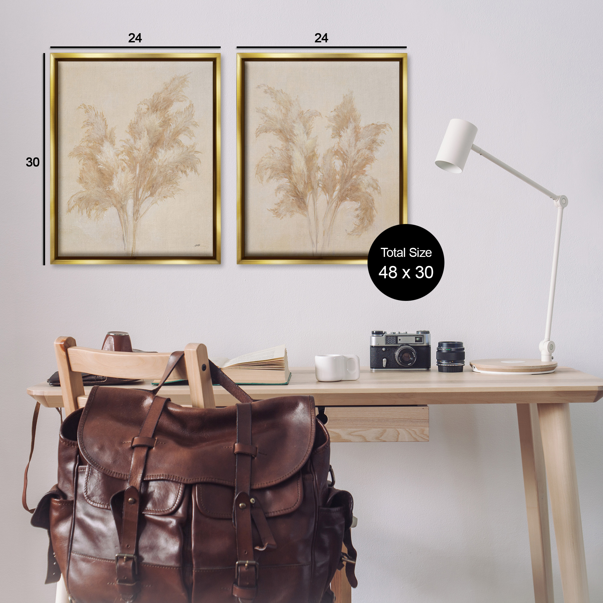Stupell Industries Rural Reeds Studies Botanical & Floral Drawing Gold Floater Framed Canvas Art Print Wall Art, 25 x 31, Set of 2