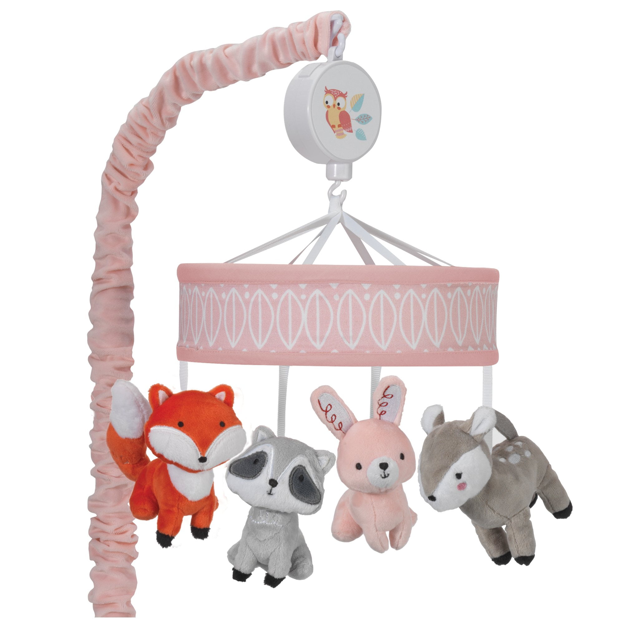 Lambs & Ivy Little Woodland Musical Baby Crib Mobile Gray, Coral