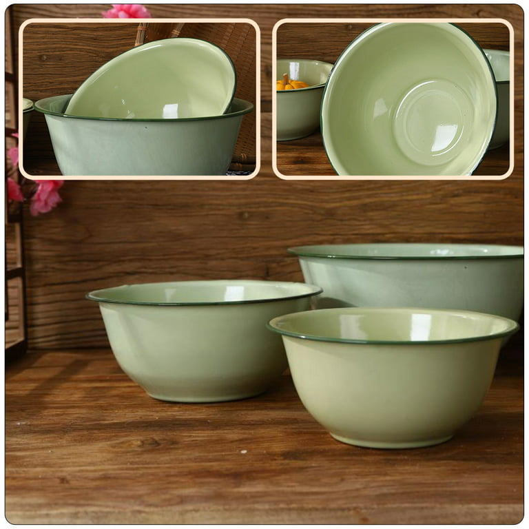 Enamel Bowl Chinese Soup Round Container with Lid Food Containers Lids  Cereal 2 Pcs