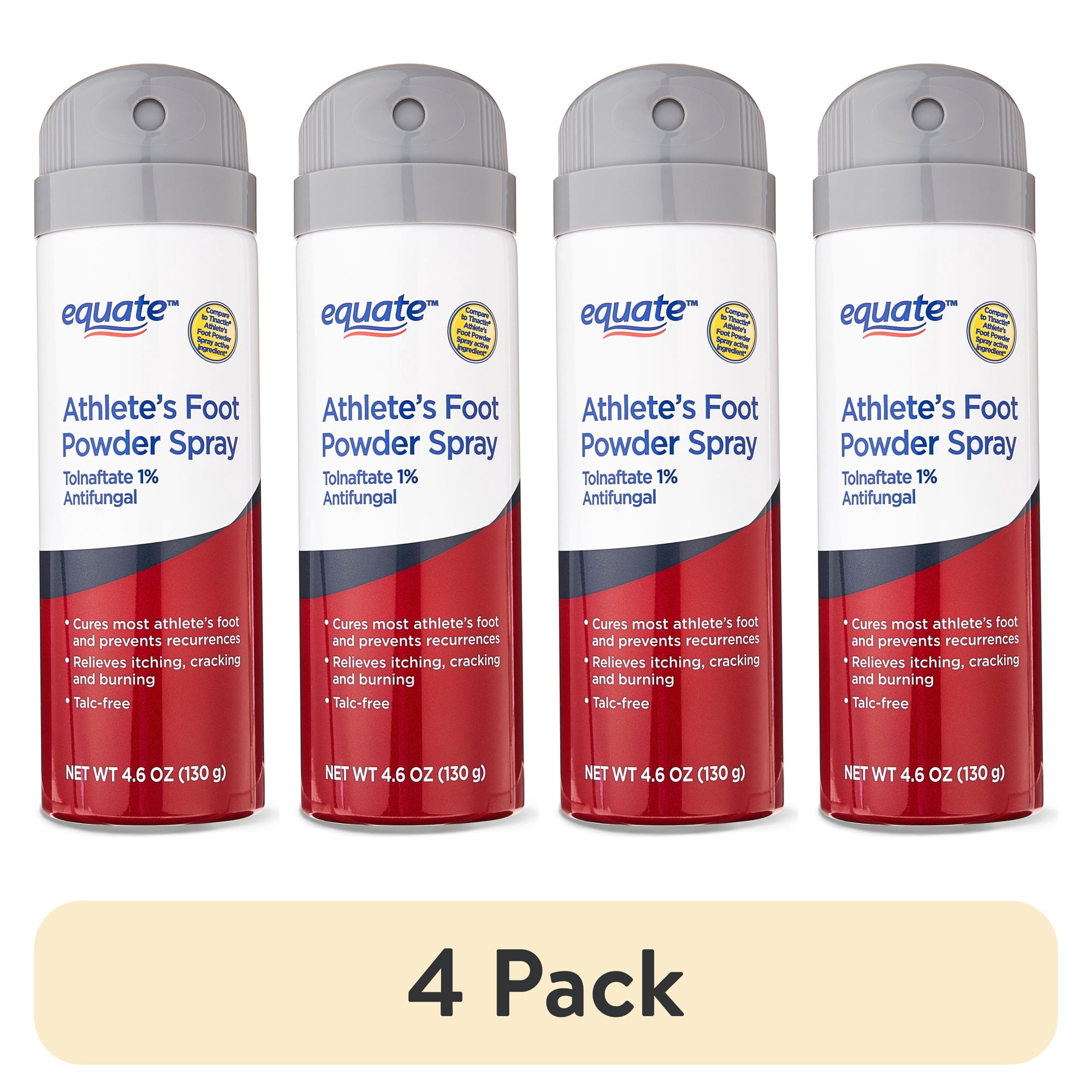 (4 pack) Equate Athlete's Foot Antifungal Powder Spray, Tolnaftate 1%, 4.6 oz, Compare to Tinactin Athlete's Foot Powder Spray Active Ingredient