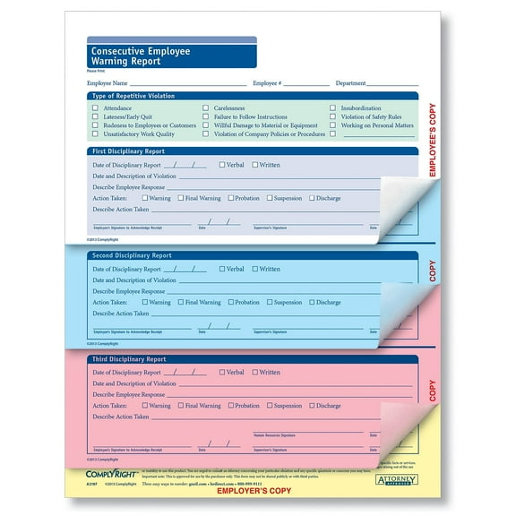 ComplyRight Consecutive Employee Warning Report 4-Part 50 Forms/Pack (A2187)