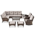 thumbnail image 3 of PARKWELL 8-Piece Outdoor Sectional Furniture Set,Patio Wicker L Shaped Couch High Back Conversation Set with Coffee Table Swivel Glider for Garden Yard,Brown Wicker Beige Cushion, 3 of 13